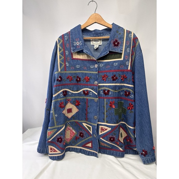 Jackets & Blazers - Tanzara Denim Jacket Womens‎  2X Embroidered Excellent Condition